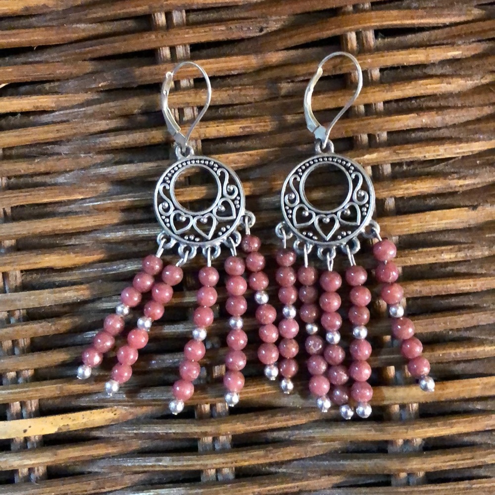 Dangly rhodonite earrings